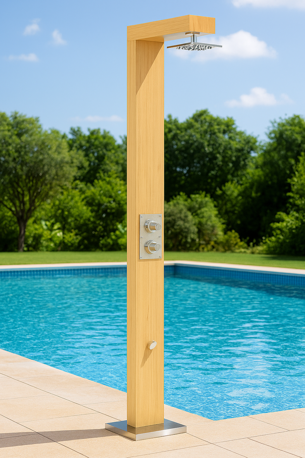 İroko Ağacı Ahşap Açık Alan Havuz Duş Sistemi