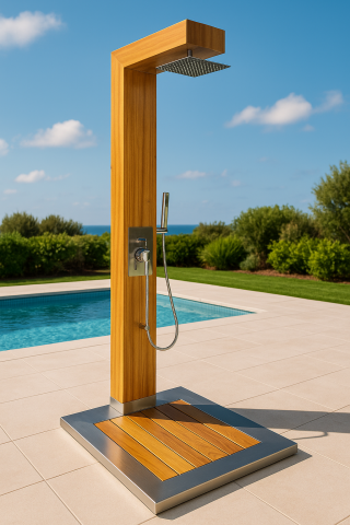 İroko Ağacı Tablalı Havuz Duş Modeli