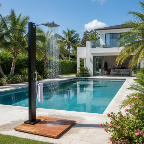 Ahşap Tablalı Yan Elcikli Havuz Duşu